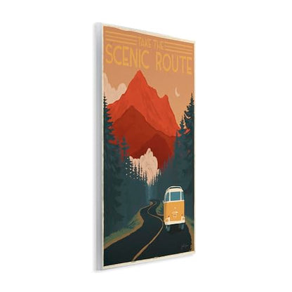 Stupell Industries 'Take the Scenic Route Phrase Retro Mountain Travel', Wall Plaque Art, 10 x 15 Inches, Easy to Hang and Sturdy, Made in USA, by Janelle Penner - size: 15"L x 10"W