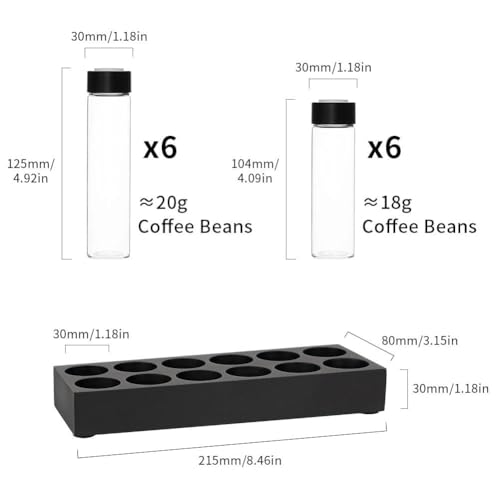 watchget Coffee Bean Container 12PCS Coffee Bean Cellars Tubes Single Dose Coffee Beans Storage with One-Way Exhaust Valve & Black Stand & Silicone Funnel- Organized Storage Solution - color: Black ABS Lid 12PCS
