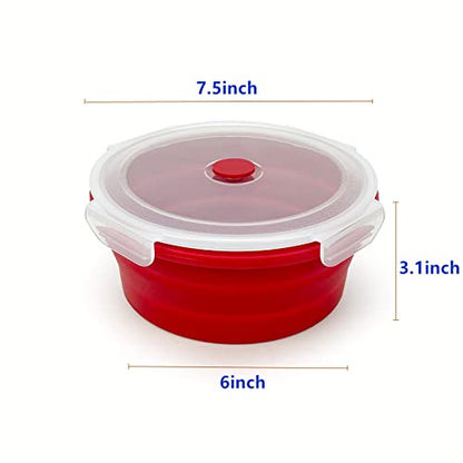 1200ml Large Camping Bowl with Foldable Spoon, Collapsible Bowl With Lid, Silicone Bento Box Container, For Travel Camping Meal Prep & Food Storage, Microwave Dishwasher Safe, Red - color: Red