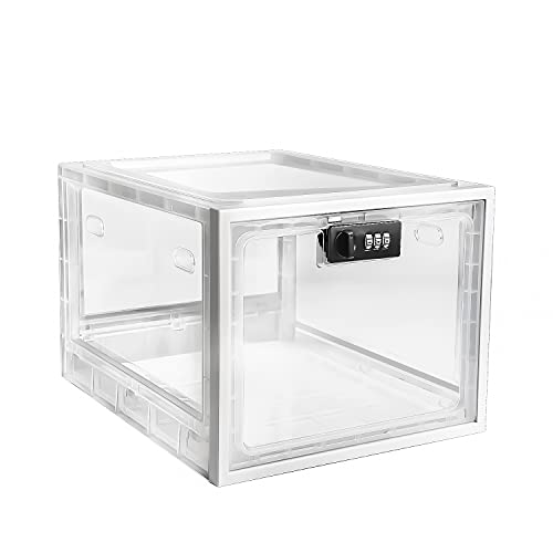 SANIDIKA Large Lockbox Medicine Lock Box - Refrigerator Lockable Boxes for Food Storage - Childproof First AID Locking Cabinet Pill Case Medical Organizer Bin - Mobile Tablet Locker Cell Phone Jail - color: Clear + White