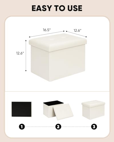 B FSOBEIIALEO Folding Storage Ottoman, Faux Leather Footrest Seat Coffee Table Toy Chest Kids, White 16.5"x12.6"x12.6" - color: White 16.5"x12.6"x12.6"