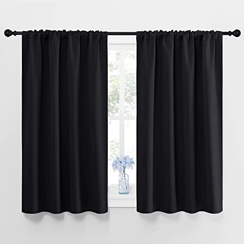 NICETOWN Black Blackout Curtains and Drapes 48 inches Long, Privacy RV Draperies for Small Windows, Thermal Insulated Curtain Panels (42" Wide, 2 Panels) - color: Black, size: 42"W x 48"L (Pack of 2)