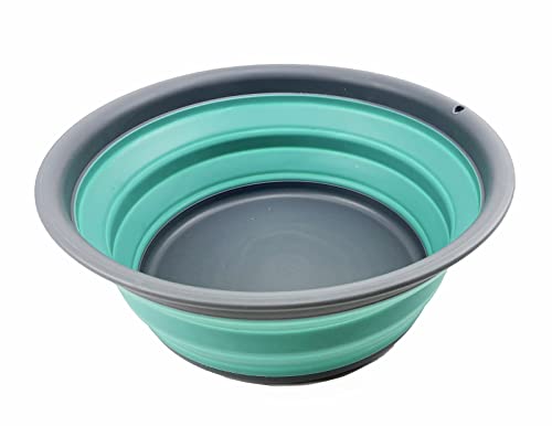 SAMMART 7.5L (1.98 Gallon) Collapsible Tub - Foldable Dish Tub - Portable Washing Basin - Space Saving Plastic Washtub (Grey/Turquoise Blue) - color: Grey/Turquoise Blue