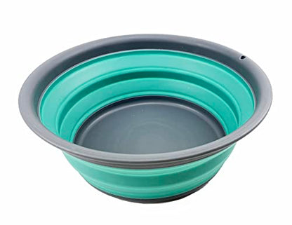 SAMMART 7.5L (1.98 Gallon) Collapsible Tub - Foldable Dish Tub - Portable Washing Basin - Space Saving Plastic Washtub (Grey/Turquoise Blue) - color: Grey/Turquoise Blue