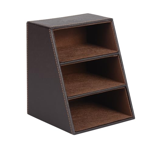 I-MART PU Leather Remote Control Holder Organizer with 3 Compartments, Stylish TV Remote Holder Caddy for Desk Nightstand Coffee Table and Media Accessory Storage (Brown)