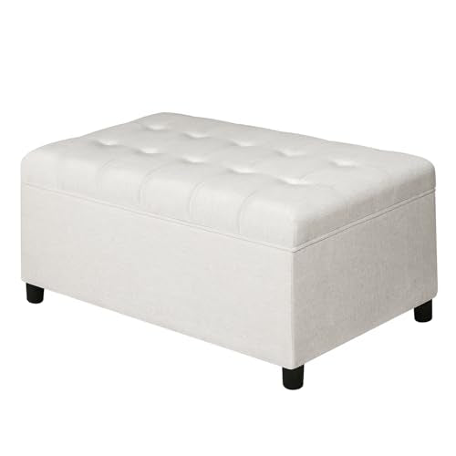 Joveco Rectangular Lift Top Storage Ottoman Bench, Linen Storage Bench for Living Room Entryway Bedroom,Linen Beige - color: Linen Beige