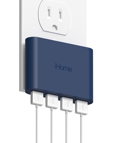 iHome Slim 4-Port USB Wall Charger, AC Pro Multiport Plug Adapter, Phone Charging Block with 4 Ports, Flat USB Wall Adapter for Home & Travel - color: Navy, size: 4-Port USB Charger