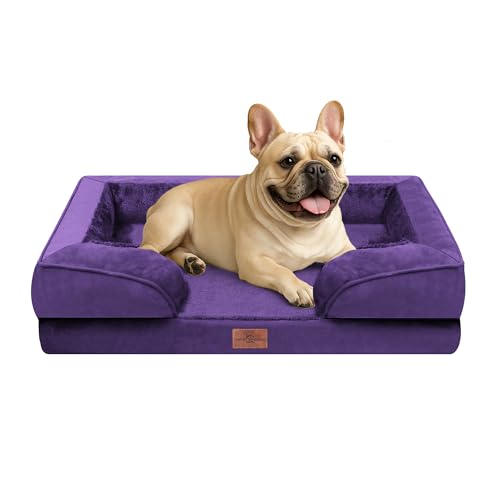 Comfort Expression Waterproof Orthopedic Dog Bed for Medium Size Dog | Supportive Egg Crate Foam Medium Pet Bed with Removable Bolsters, Dog Couch with Washable Cover & Non-Slip Bottom, 30x20 Inch - color: Deep Purple, size: 30.0"L x 20.0"W x 7.0"Th