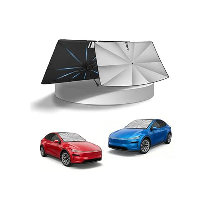 KUST Ice Crystal Sun Shade Umbrella for 2017-2026 Tesla Model Y/Juniper/Model 3/ Highland | Custom Fit Windshield Sunshade for Tesla | Foldable Sunshade with Bendable Handle | Blocks Heat & UV Rays - size: For Model 3/Y 17-26 (Ice Crystal)