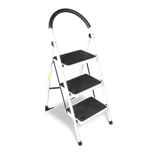Big Red 3 Step Ladder, 400lbs Ergonomic Folding Stool with Anti-Slip Pedal, Step Stool with Padded Handle for Kitchen, Household, Offices, ATRJZ9023BR, Torin - style: 3 Step Ladder