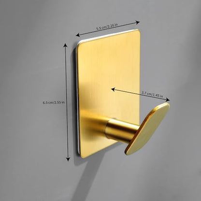 DELITON 8 Pack Gold Wall Hooks - Adhesive Towel Hooks for Bathrooms Kitchen Livingroom Garage, Heavy Duty Hook for Walls, No Damage, Stainless Steel - color: Gold-8