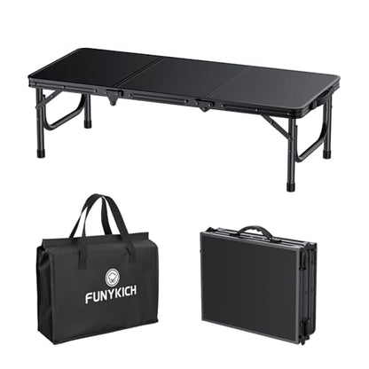 FUNYKICH 3ft Low Folding Camping Table with Carry Bag, 34.2'' Lx15.7'' W Portable Picnic Tables, Lightweight Thicker Aluminum Beach Table with Carry Handle for Beach, Camping, Picnic, Black - color: Black