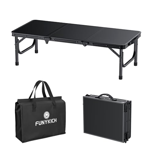 FUNYKICH 3ft Low Folding Camping Table with Carry Bag, 34.2'' Lx15.7'' W Portable Picnic Tables, Lightweight Thicker Aluminum Beach Table with Carry Handle for Beach, Camping, Picnic, Black - color: Black