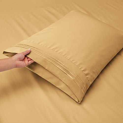 Hearth & Harbor Twin Size Sheets - 3 Piece Bed Sheet Set, Hotel Luxury Double Brushed Bed Sheets - Extra Soft Bedding Sheets & Pillowcases, Twin, Camel Gold - color: Camel Gold, size: Twin