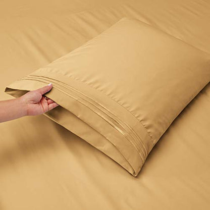 Hearth & Harbor Twin Size Sheets - 3 Piece Bed Sheet Set, Hotel Luxury Double Brushed Bed Sheets - Extra Soft Bedding Sheets & Pillowcases, Twin, Camel Gold - color: Camel Gold, size: Twin