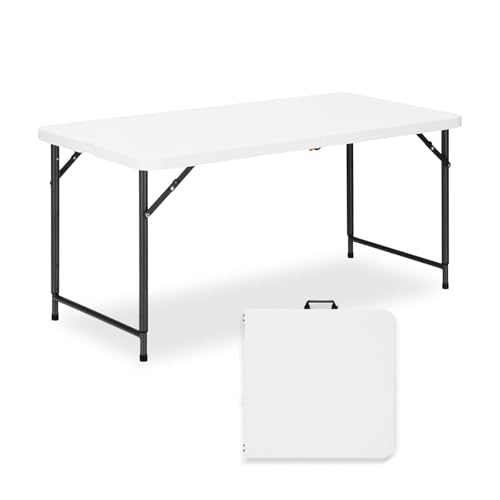 4ft Folding Table with Adjustable Height, 2-Level Foldable Table with HDPE Top & Steel Legs, Portable 4 Foot Folding Table for Picnic, Party, Craft, Indoor Outdoor Use, White - color: White, size: 2-Level Height Adjustable