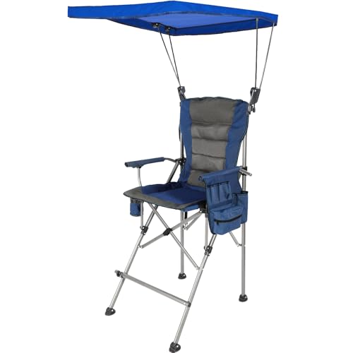 Extra Tall Folding Chairs with Canopy Shade for Adults, Portable Height Foldable Director Chairs with Umbrella for Concerts Sports Events Camping Outside with High Back and Footrest, Blue - color: Blue+canopy