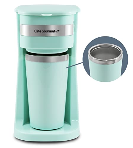 Elite Gourmet EHC117M Personal Single-Serve Compact Coffee Maker Brewer Includes 14Oz. Thermal Travel Mug with Stainless Steel Interior,Compatible with Coffee Grounds,Reusable Filter,Mint,(Pack of 6) - color: Mint, size: 14 ounce (Pack of 6)