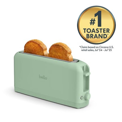 bella 2 Slice Slim Toaster, Fits-anywhere™ Kitchenware, 6 Setting Shade Control with Reheat & Cancel Buttons, Fits Sourdough, 10” Long Slot, Anti Jam & Auto Shutoff, 900 Watt, Seaglass - color: Sea Glass, size: 2 Slice