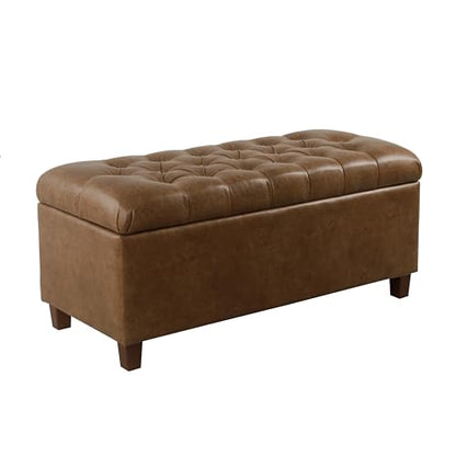 HomePop 40" Button Tufted Storage Bench - Distressed Brown Faux Leather - color: Distressed Brown Faux Leather