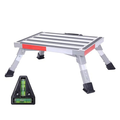 Homeon Wheels RV Step Stool, Adjustable Height Aluminum Folding Platform Step Ladder with Non-Slip Rubber Feet, Heavy Duty RV Steps for Trailer, Truck, Outdoor Use - color: Gray