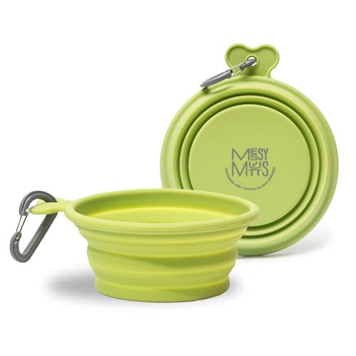 Messy Mutts Silicone Collapsible Bowl | Pet Travel Necessity | Portable Water or Food Dish | Pop Up Watering Bowl | Camping, Hiking, Walking Accessory | Large, 3 Cups | Green - color: Green, size: 3 Cups