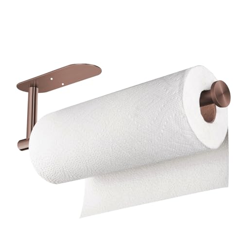 VAEHOLD Adhesive Paper Towel Holder Under Cabinet Wall Mount for Kitchen Paper Towel, Black Paper Towel Roll Holder Stick to Wall, Stainless Steel (Rose Gold) - color: Rose Gold
