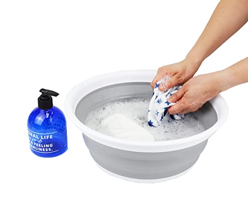 SAMMART 7.5L (1.98 Gallon) Collapsible Tub - Foldable Dish Tub - Portable Washing Basin - Space Saving Plastic Washtub (White/Grey) - color: White/Grey
