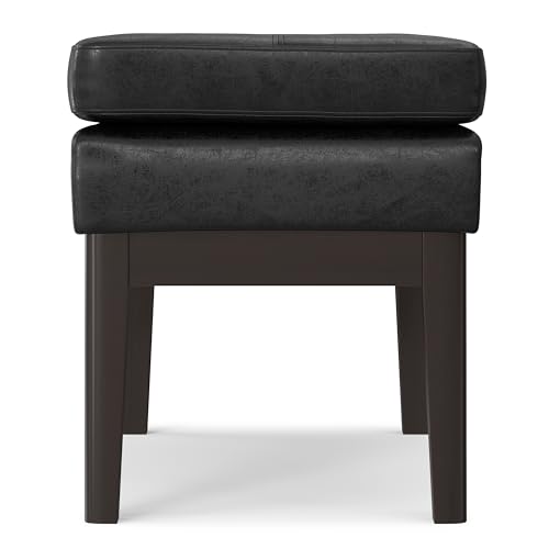 SIMPLIHOME Carlson Small Ottoman Bench - 27 inch Wide Upholstered Woven Fabric Rectangle Ottoman in Distressed Black, Mid Century Modern Bench for Bedroom or Living Room with Padded Seat - color: Distressed Black, style: Small Ottoman Bench