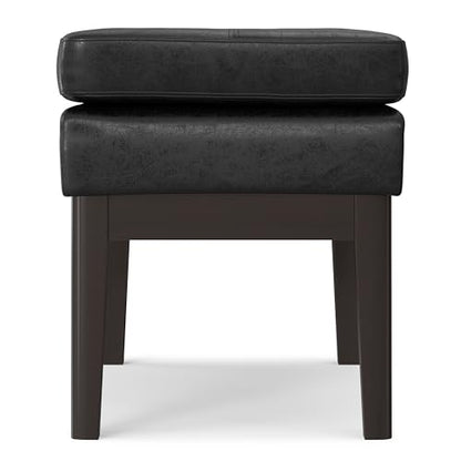 SIMPLIHOME Carlson Small Ottoman Bench - 27 inch Wide Upholstered Woven Fabric Rectangle Ottoman in Distressed Black, Mid Century Modern Bench for Bedroom or Living Room with Padded Seat - color: Distressed Black, style: Small Ottoman Bench