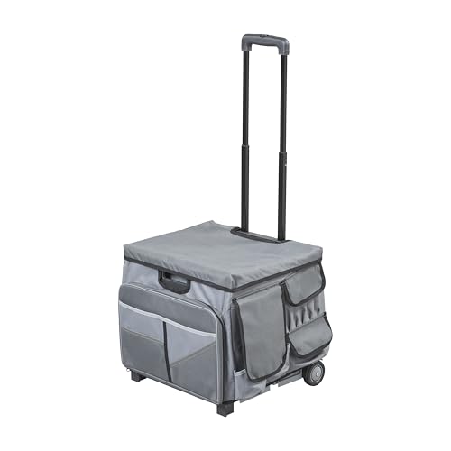 Mobile Folding Utility Cart with Canvas Storage Organizer Bag, Rolling Cart, Dark Grey/Grey - color: Dark Grey/Grey
