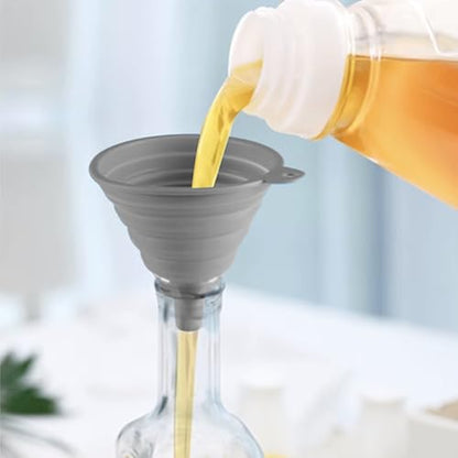 Kitchen Funnel Set 4 Pack, Small and Large, Kitchen Gadgets Accessories Foldable Silicone Collapsible Funnels for Filling Water Bottle Liquid Transfer Food Grade(Grey) - color: Grey