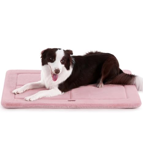 Made4Pets Dog Crate Pad Bed for Large Dogs, Washable & Reversible, Anti-Slip Kennel Mat for Cozy Sleeping, Soft Fluffy Dog Bed for Indoor & Outdoor Use, 36"x27", Pink - color: Pink, size: 36"L x 27"W x 1"Th