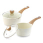 SENSARTE 1.5 & 2.5 Quart Ceramic Sauce Pan Sets with Lid, Cooking Pots Set, Nonstick Saucepan Set with Pour Spout, Small Kitchen Pot, Non toxic Saucepot, Induction Comptable, PFOA PTFE PFAS Free - color: Ceramic White, size: 1.5 + 2.5 Quarts