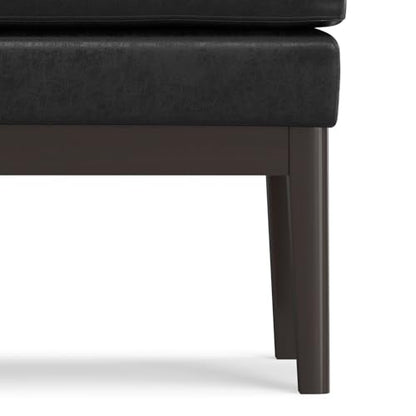 SIMPLIHOME Carlson Small Ottoman Bench - 27 inch Wide Upholstered Woven Fabric Rectangle Ottoman in Distressed Black, Mid Century Modern Bench for Bedroom or Living Room with Padded Seat - color: Distressed Black, style: Small Ottoman Bench