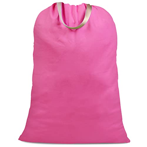 Cotton Canvas Laundry Bag with Handles & Drawstring Straps, Heavy Duty Extra Large Laundry Bags for Laundromat and Household, 25.5x34 Inch, Hot Pink - color: Hot Pink
