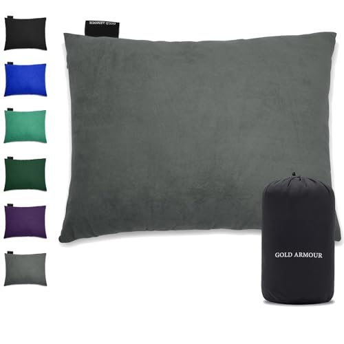Gold Armour Camping Pillow Memory Foam - Compact Compressible Backpacking, Hammock, and Travel Pillows for Kids and Adults - Essential Outdoor & Camping Gear (Small 12 x 16in, Gray) - color: Gray, size: Small (Pack of 1)