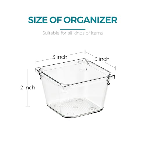 8 Pack Drawer Organizer - 3" X 3" Clear Acrylic Storage Bins with Non-Slip Pads, Versatile Desk Tray for Makeup, Jewelry, Kitchen, Bathroom, and Office Organization - size: 3"X 3"