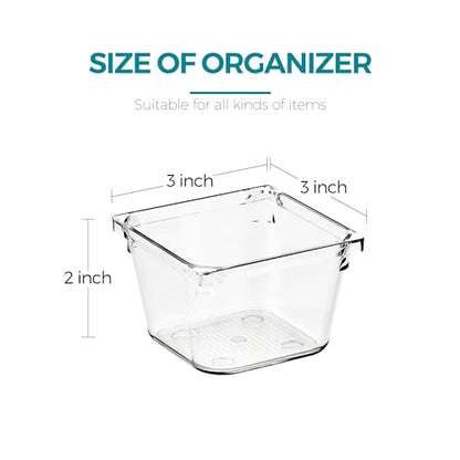 8 Pack Drawer Organizer - 3" X 3" Clear Acrylic Storage Bins with Non-Slip Pads, Versatile Desk Tray for Makeup, Jewelry, Kitchen, Bathroom, and Office Organization - size: 3"X 3"