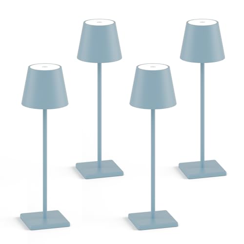 4 Packs Rechargeable LED Table Lamp,5000mAh Outdoor Cordless Desk Lamp Waterproof Portable, Stepless Dimmable Lamps for Restaurant/Bedroom/Outdoor (Blue) - color: Blue-3000k, size: 4-Pack