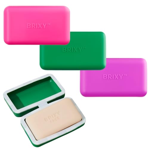 BRIXY Beauty Bar Travel Case Set – 3 Pack Soap Bar Travel Containers, Leakproof Portable Soap Holder, Durable Silicone, Magnetic Seal, TSA Friendly (Pink, Purple, Green) - color: Pink, Purple, Green