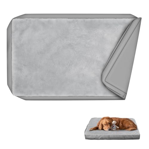 Explore Land Waterproof Dog Bed Cover Machine Washable Fluffy Dog Bed Replacement Cover for 42 Inch Crate, 40Lx27Wx4H inch, Gray - color: Gray With Softer Fluffy, size: 40”Lx27”Wx4”H