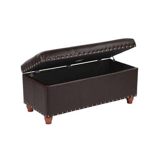 HomePop 40" Faux Leather Storage Cocktail Bench - Espresso - color: Espresso Brown