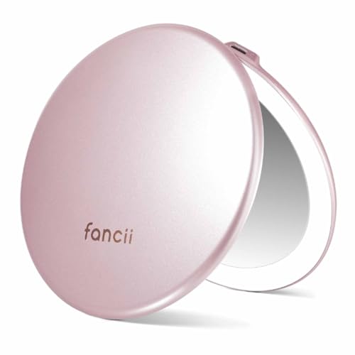 Fancii Taylor LED Lighted Travel Makeup Mirror, Rechargeable with 10x/1x Magnifying & 3 Light Settings - Compact, Portable, Large 5” Wide Hand Mirror for Handbag and Purses (Rose Gold) - color: Rose Gold
