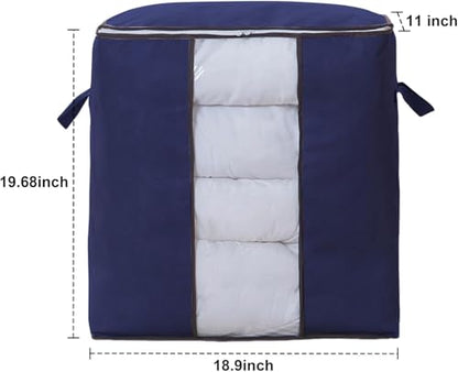 Heavy-Duty Storage Bags with Zipper Waterproof Moving & Travel Storage Organizers Foldable Reinforced Handles for Clothes, Bedding,Blankets Space-Saving
