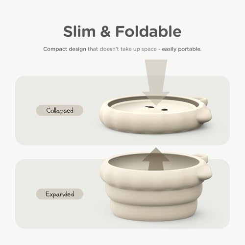 Silicone Collapsible Dog Bowl for Travel,Premium Food-Grade Silicone, Portable Water Bowl for Dogs Cats, Foldable Food Water Bowl, Walking, Carabiner, BPA Free, Dishwasher Safe (Brown) - color: Brown
