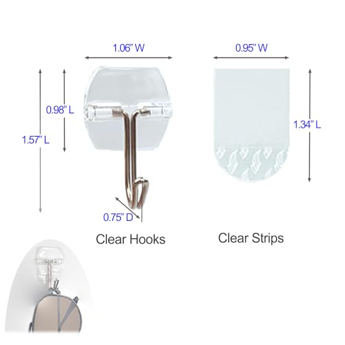 15 Clear Small Wall Hooks with 20 Strips for Hanging, Wire Toggle Hooks for Walls No Damage, Utility Hooks Heavy Duty with Adhesive Strips for Hanging Decorations in Living Spaces, No Tools.