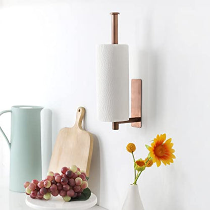 theaoo Rose Gold Paper Towel Holder - Under Cabinet Paper Towel Holder for Kitchen, Adhesive Paper Towel Roll Rack for Bathroom Towel, Wall Mounted Paper Towel Rack, SUS304 Stainless Steel - color: Rose Gold