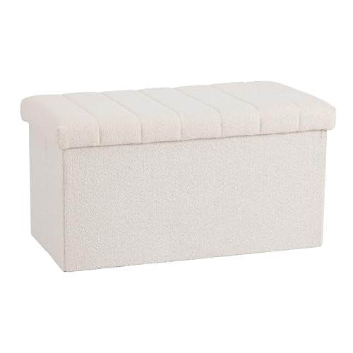 Seville Classics Cushioned Fabric Ottoman Hidden Storage Chest Footrest Chair, Padded Seat for Bedroom, Dorm, Loft, Living Room, Entryway, Hallway, White Boucle, 30" Bench - color: White Boucle, size: 15.7"D x 30"W x 15.7"H