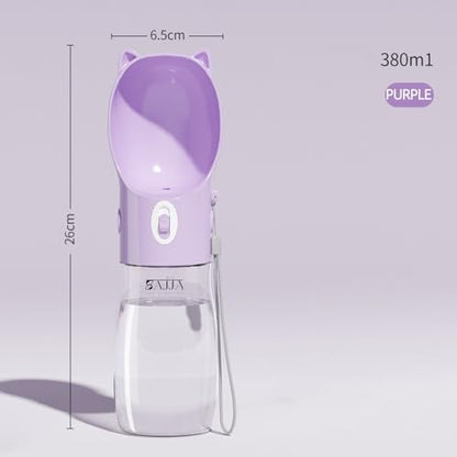 Dog Water Bottle Dispenser 380ml – Leak-Proof Lock, One-Hand Operation | Portable Pet Travel Water Bottle with Built-in Bowl | Purple-Don't Forget to Claim Your - color: Purple